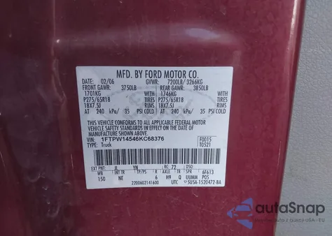 2006 Ford F-150 Fx4/Lariat/Xlt из США, поврежденный, VIN 1FTPW14546KC68376